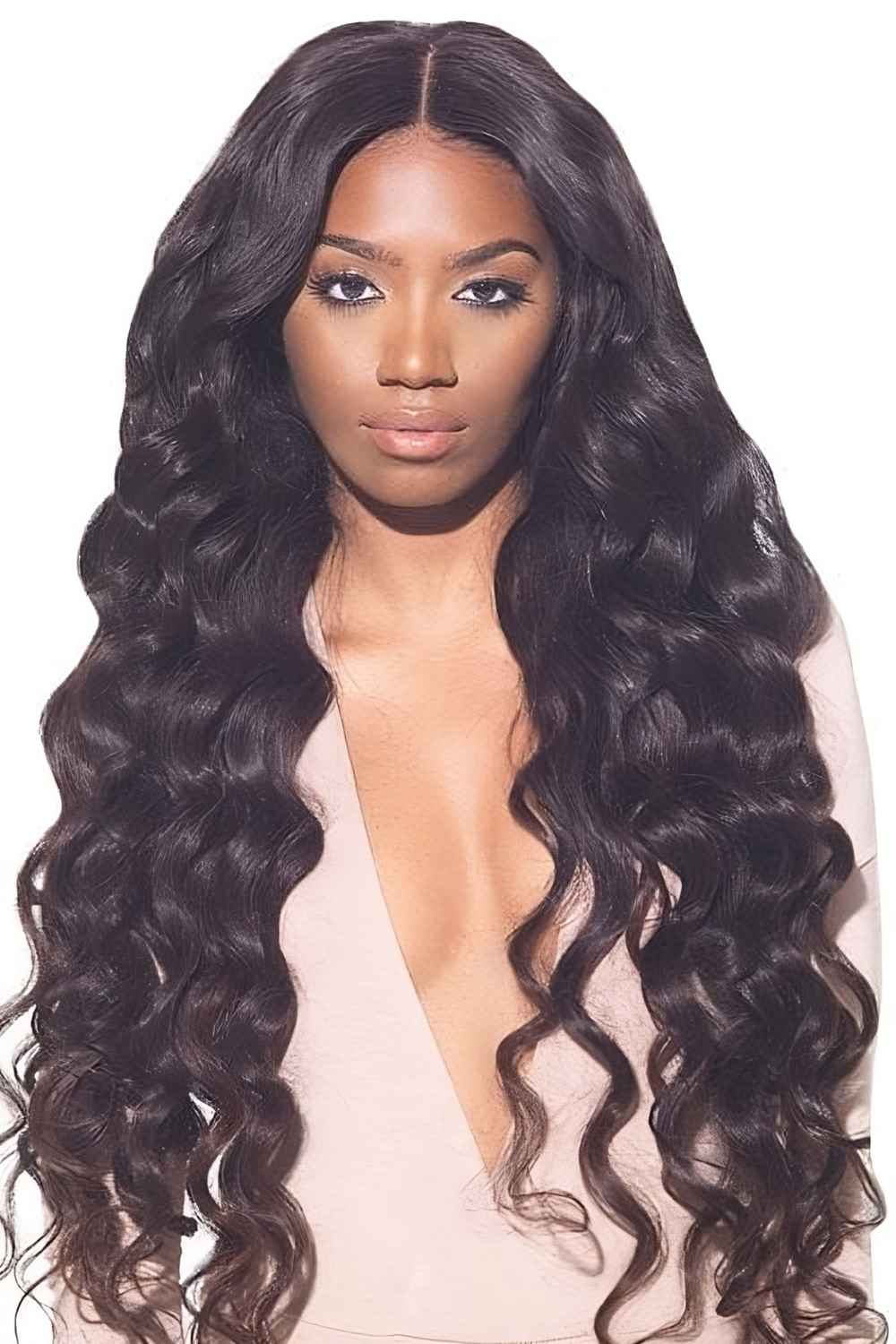 Virgin Brazilian wavy human hair bundles modeled